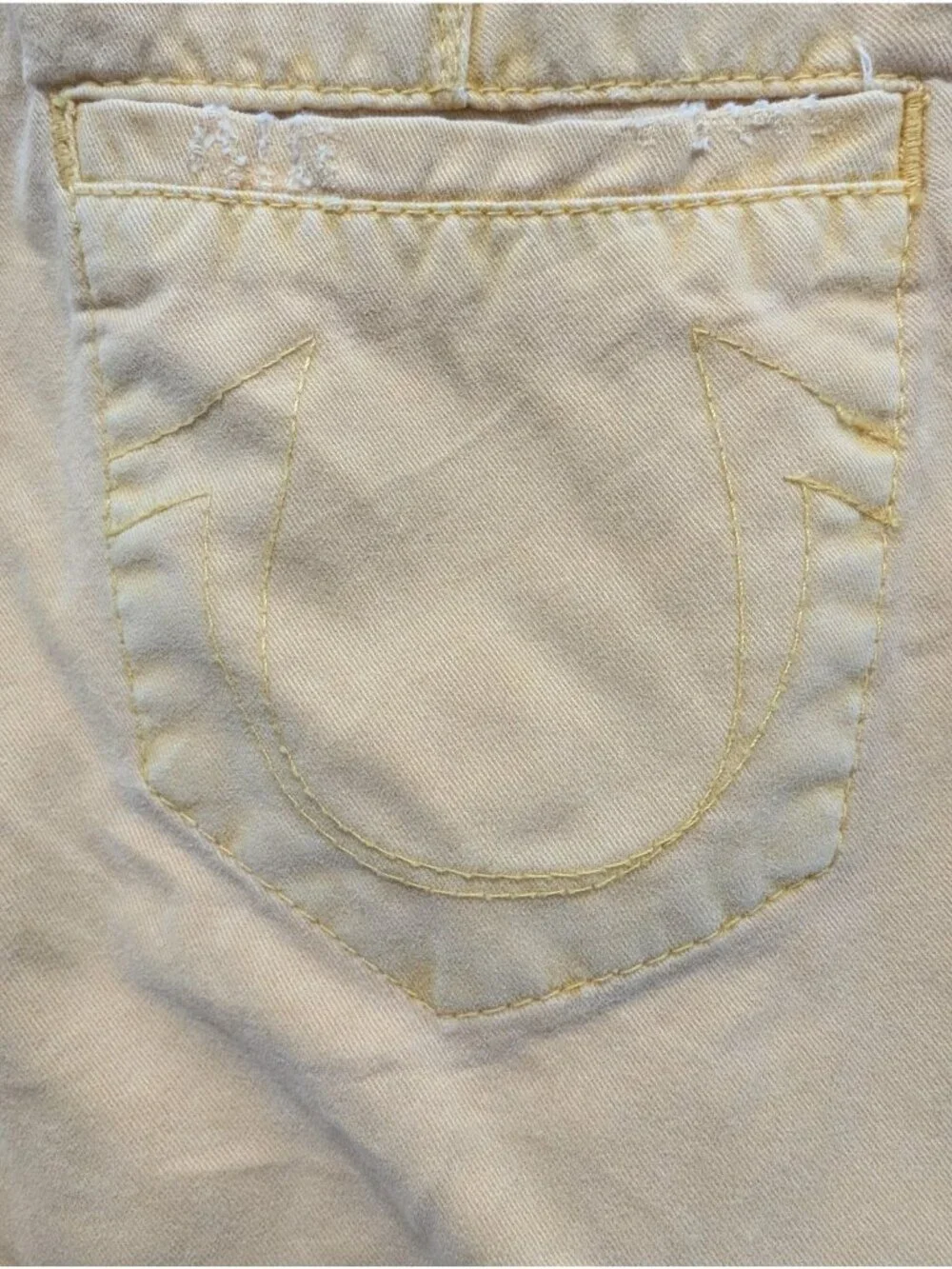 True Religion Shorts Mens 29 Yellow Chino Travis Distressed Raw Hem 15 in Inseam